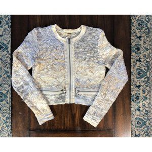 Free People Full Zip Up Boucle Ombre Slightly Oversize Crop Sweater Cardigan S